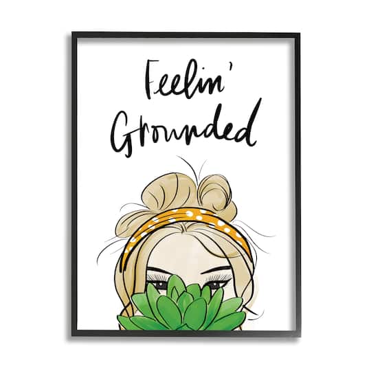 Stupell Industries Feelin' Grounded Phrase Woman With Plant in Frame Wall Art